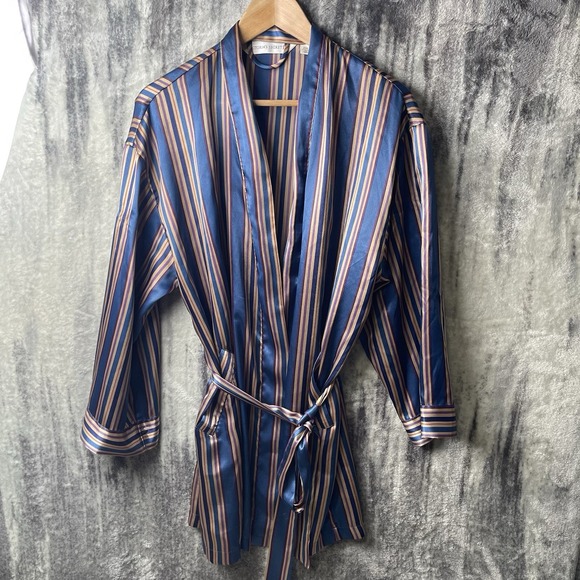 Victoria's Secret Other - Victoria's Secret Glossy Striped Satin Robe, Long Sleeved With Tie Size Small